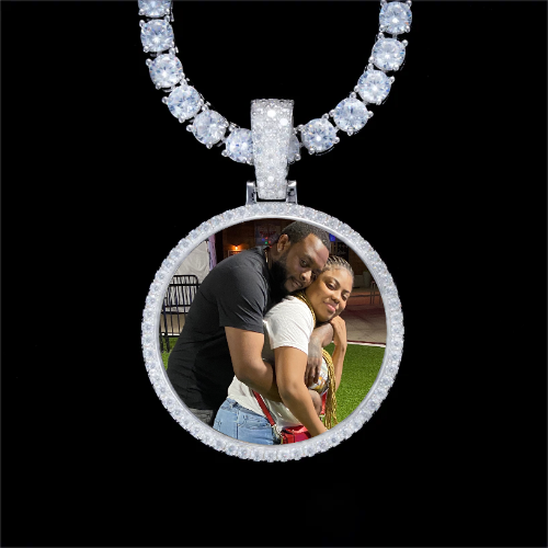 925S & VVS Moissanite 3D Circle Custom Picture Pendant