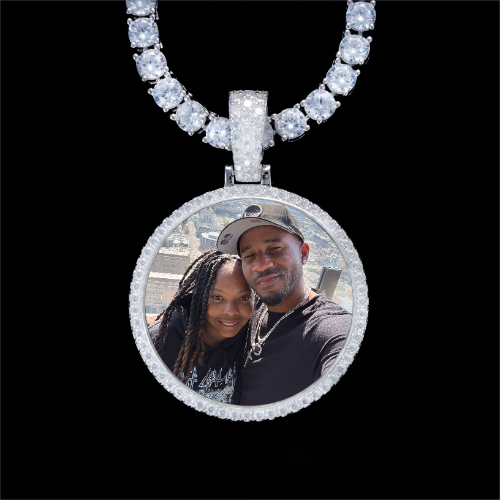 925S & VVS Moissanite 3D Circle Custom Picture Pendant