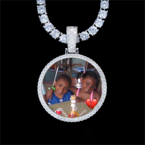 925S & VVS Moissanite 3D Circle Custom Picture Pendant