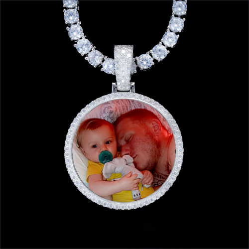 925S & VVS Moissanite 3D Circle Custom Picture Pendant