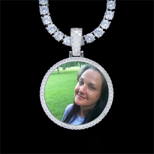 925S & VVS Moissanite 3D Circle Custom Picture Pendant