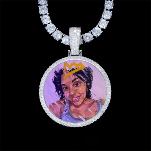925S & VVS Moissanite 3D Circle Custom Picture Pendant