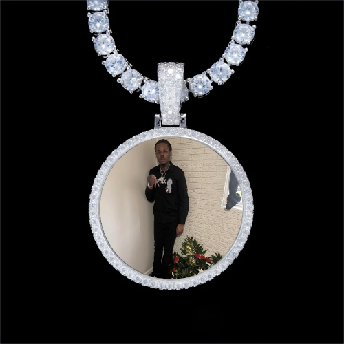 925S & VVS Moissanite 3D Circle Custom Picture Pendant