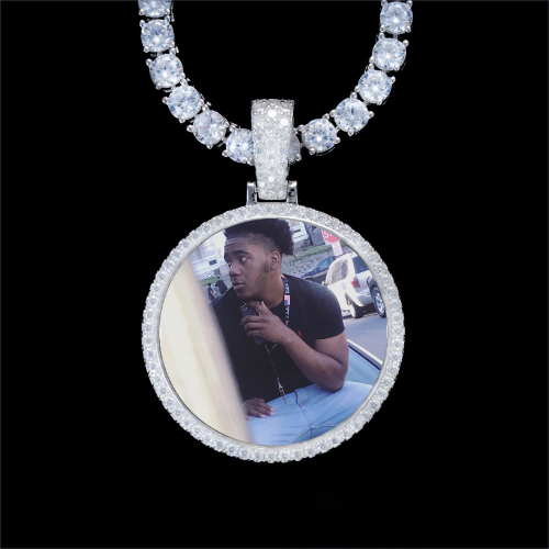 925S & VVS Moissanite 3D Circle Custom Picture Pendant