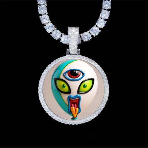 925S & VVS Moissanite 3D Circle Custom Picture Pendant