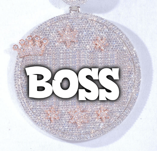 CUSTOM LETTER NECKLACE 3D BIG CROWN DISC