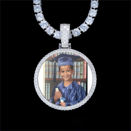 925S & VVS Moissanite 3D Circle Custom Picture Pendant