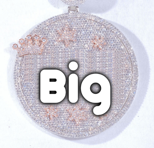 CUSTOM LETTER NECKLACE 3D BIG CROWN DISC