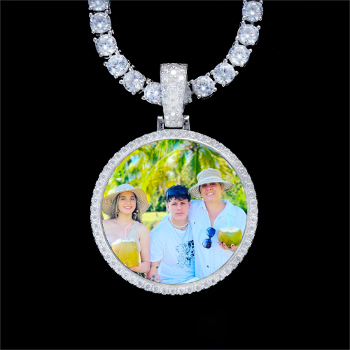 925S & VVS Moissanite 3D Circle Custom Picture Pendant