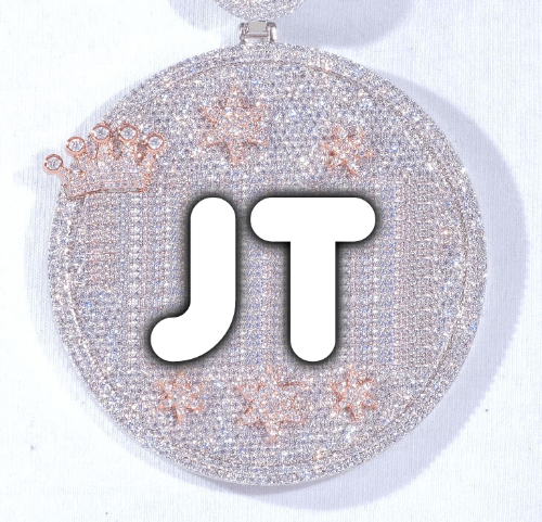 CUSTOM LETTER NECKLACE 3D BIG CROWN DISC
