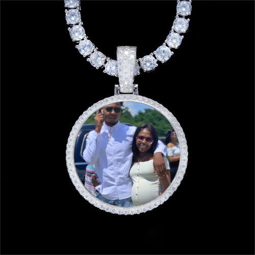 925S & VVS Moissanite 3D Circle Custom Picture Pendant