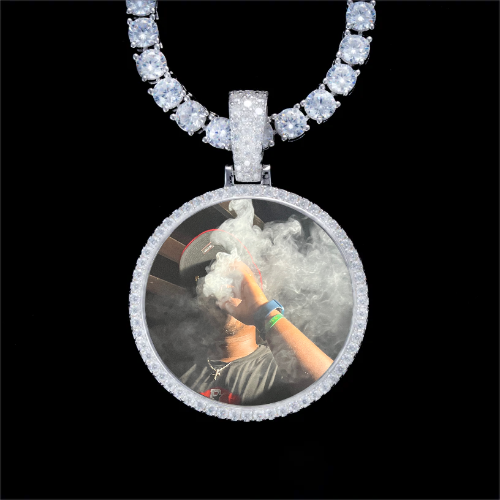 925S & VVS Moissanite 3D Circle Custom Picture Pendant