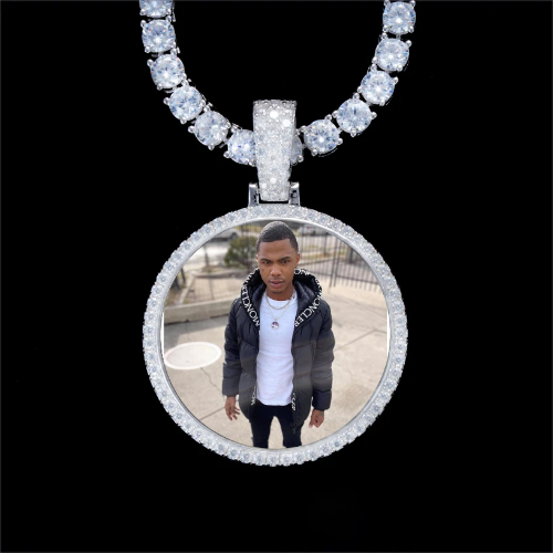925S & VVS Moissanite 3D Circle Custom Picture Pendant