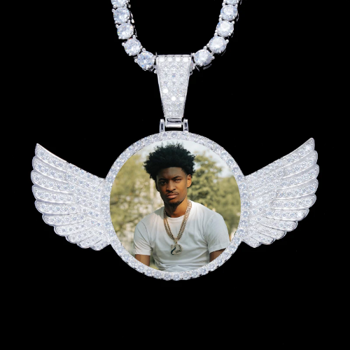 925S & VVS Moissanite 3D Wing Custom Picture Pendant