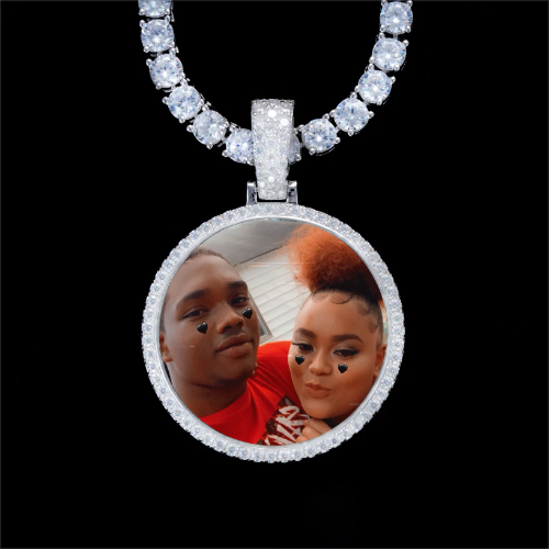 925S & VVS Moissanite 3D Circle Custom Picture Pendant