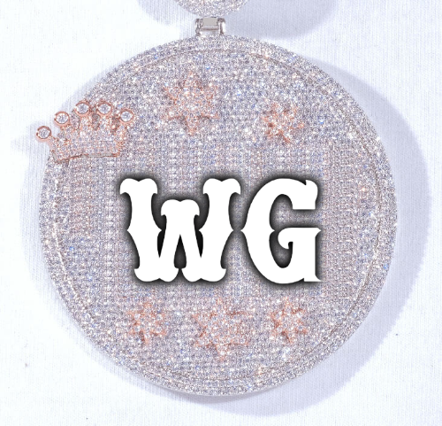 CUSTOM LETTER NECKLACE 3D BIG CROWN DISC