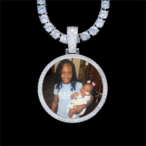 925S & VVS Moissanite 3D Circle Custom Picture Pendant