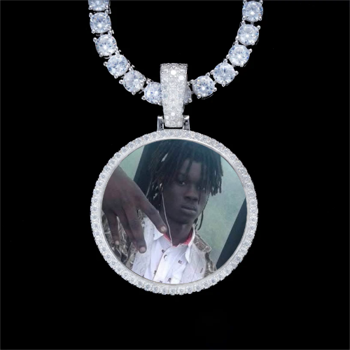 925S & VVS Moissanite 3D Circle Custom Picture Pendant