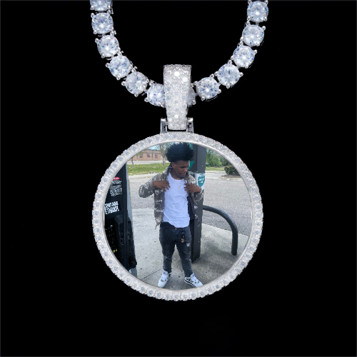 925S & VVS Moissanite 3D Circle Custom Picture Pendant