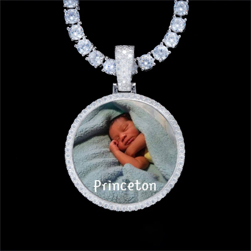 925S & VVS Moissanite 3D Circle Custom Picture Pendant