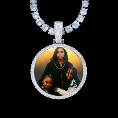 925S & VVS Moissanite 3D Circle Custom Picture Pendant