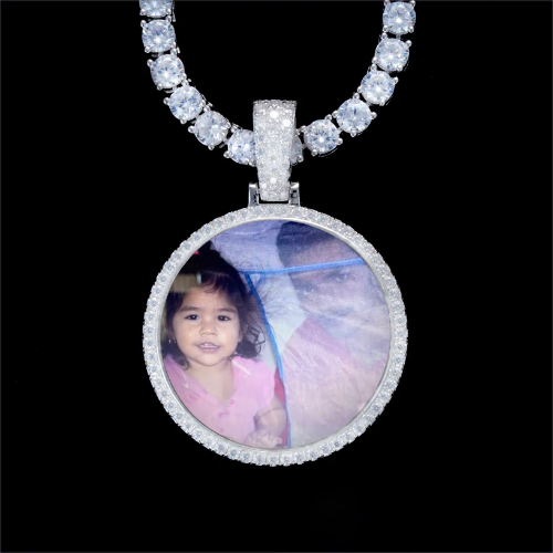 925S & VVS Moissanite 3D Circle Custom Picture Pendant