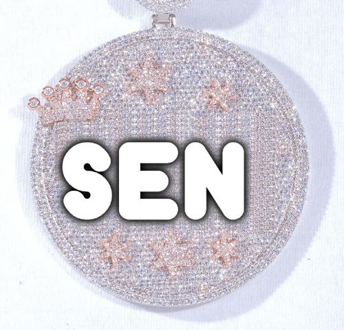 CUSTOM LETTER NECKLACE 3D BIG CROWN DISC