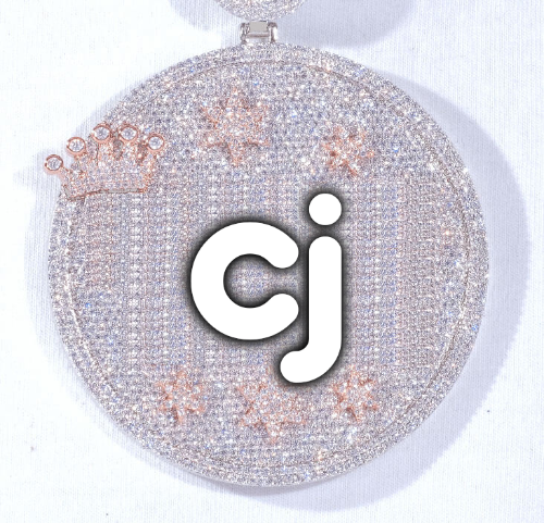 CUSTOM LETTER NECKLACE 3D BIG CROWN DISC