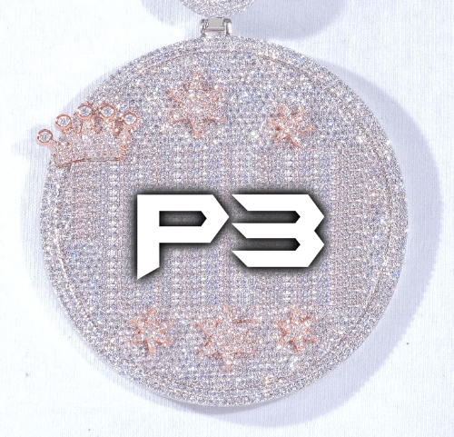 CUSTOM LETTER NECKLACE 3D BIG CROWN DISC