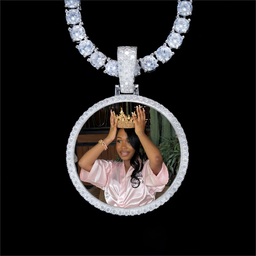 925S & VVS Moissanite 3D Circle Custom Picture Pendant