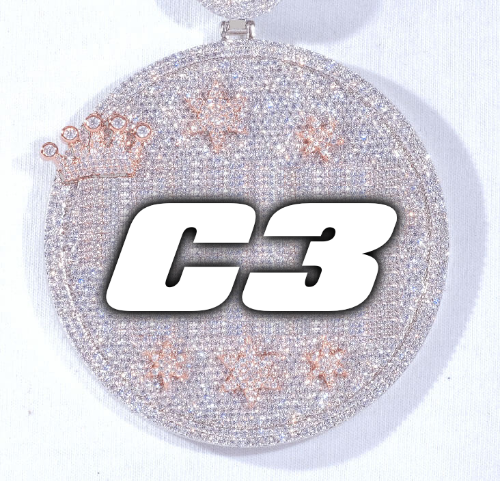 CUSTOM LETTER NECKLACE 3D BIG CROWN DISC