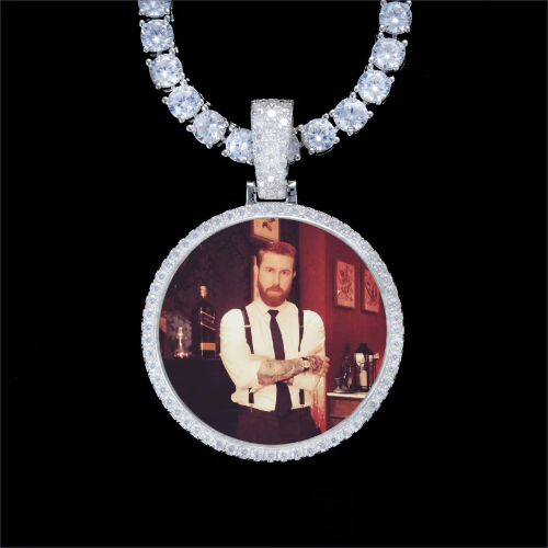 925S & VVS Moissanite 3D Circle Custom Picture Pendant