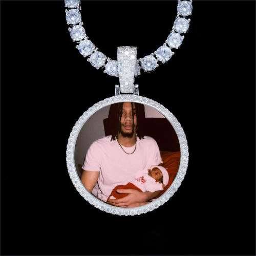 925S & VVS Moissanite 3D Circle Custom Picture Pendant