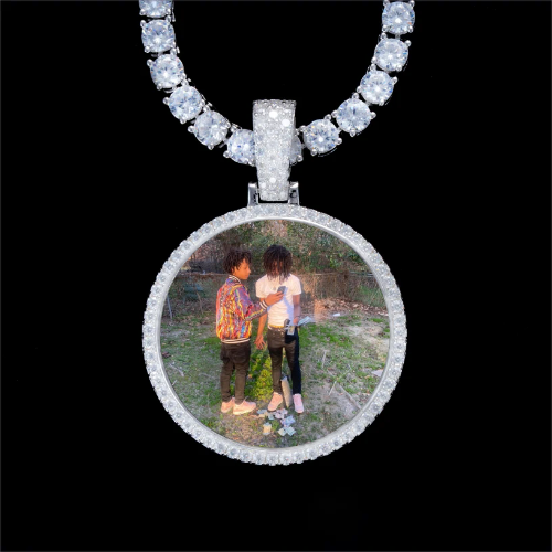 925S & VVS Moissanite 3D Circle Custom Picture Pendant