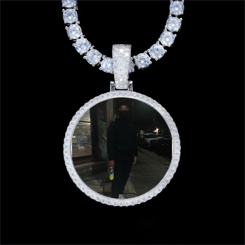 925S & VVS Moissanite 3D Circle Custom Picture Pendant
