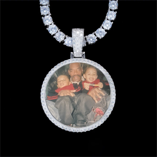 925S & VVS Moissanite 3D Circle Custom Picture Pendant
