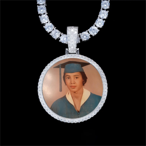925S & VVS Moissanite 3D Circle Custom Picture Pendant