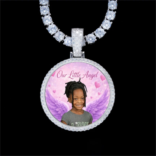 925S & VVS Moissanite 3D Circle Custom Picture Pendant