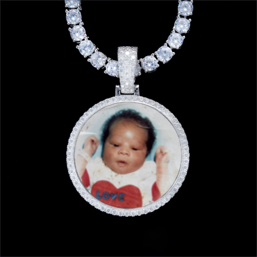 925S & VVS Moissanite 3D Circle Custom Picture Pendant