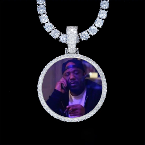 925S & VVS Moissanite 3D Circle Custom Picture Pendant