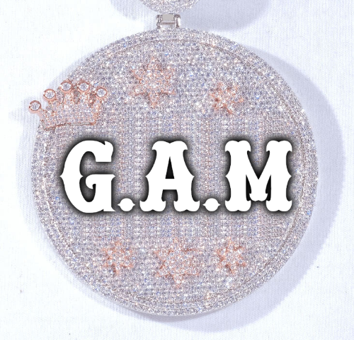 CUSTOM LETTER NECKLACE 3D BIG CROWN DISC