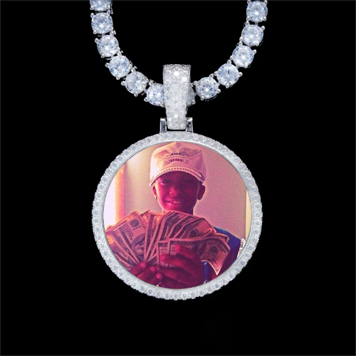 925S & VVS Moissanite 3D Circle Custom Picture Pendant
