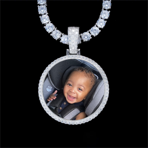 925S & VVS Moissanite 3D Circle Custom Picture Pendant