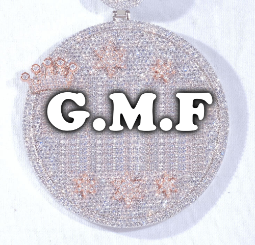 CUSTOM LETTER NECKLACE 3D BIG CROWN DISC