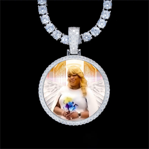 925S & VVS Moissanite 3D Circle Custom Picture Pendant