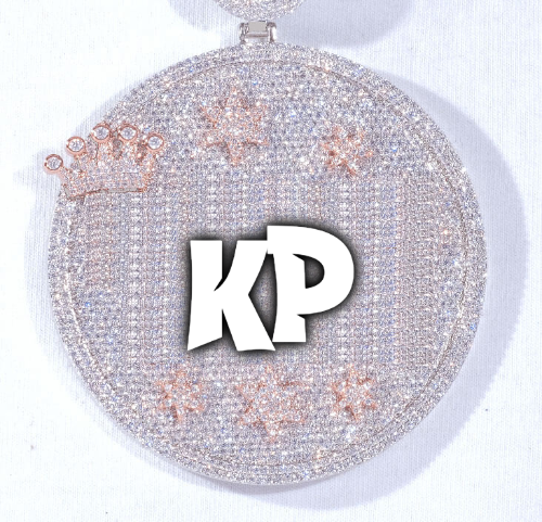 CUSTOM LETTER NECKLACE 3D BIG CROWN DISC