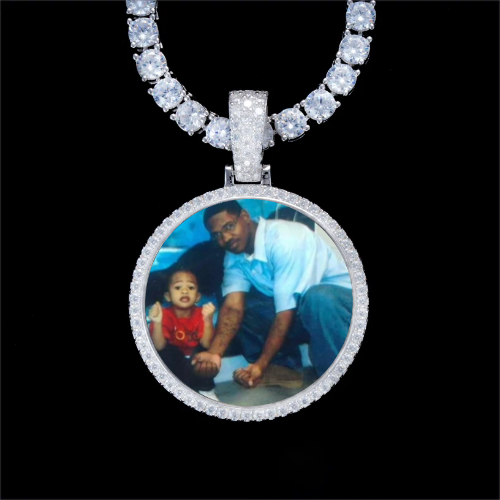 925S & VVS Moissanite 3D Circle Custom Picture Pendant