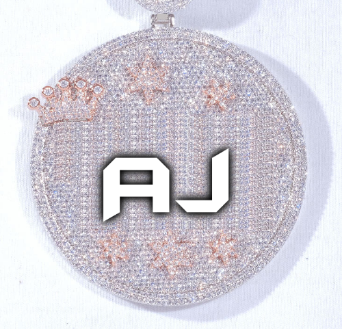 CUSTOM LETTER NECKLACE 3D BIG CROWN DISC