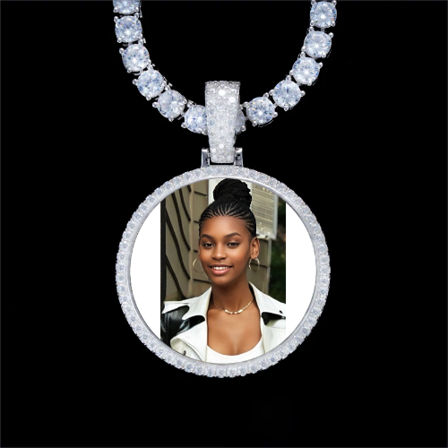 925S & VVS Moissanite 3D Circle Custom Picture Pendant
