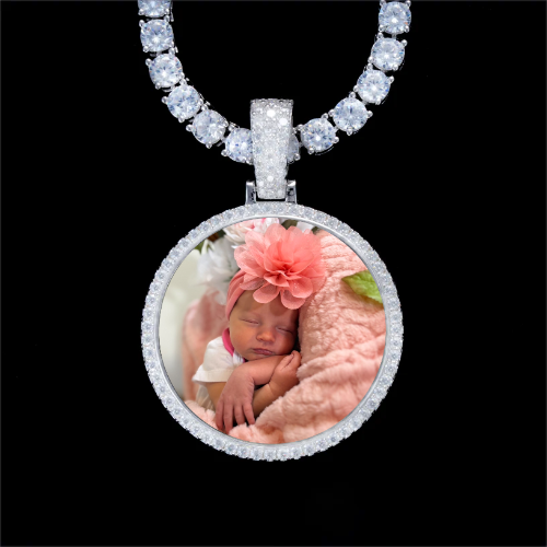 925S & VVS Moissanite 3D Circle Custom Picture Pendant